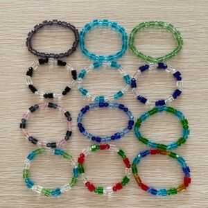 Handmade cube and bicone beaded bracelet in a variety of colors